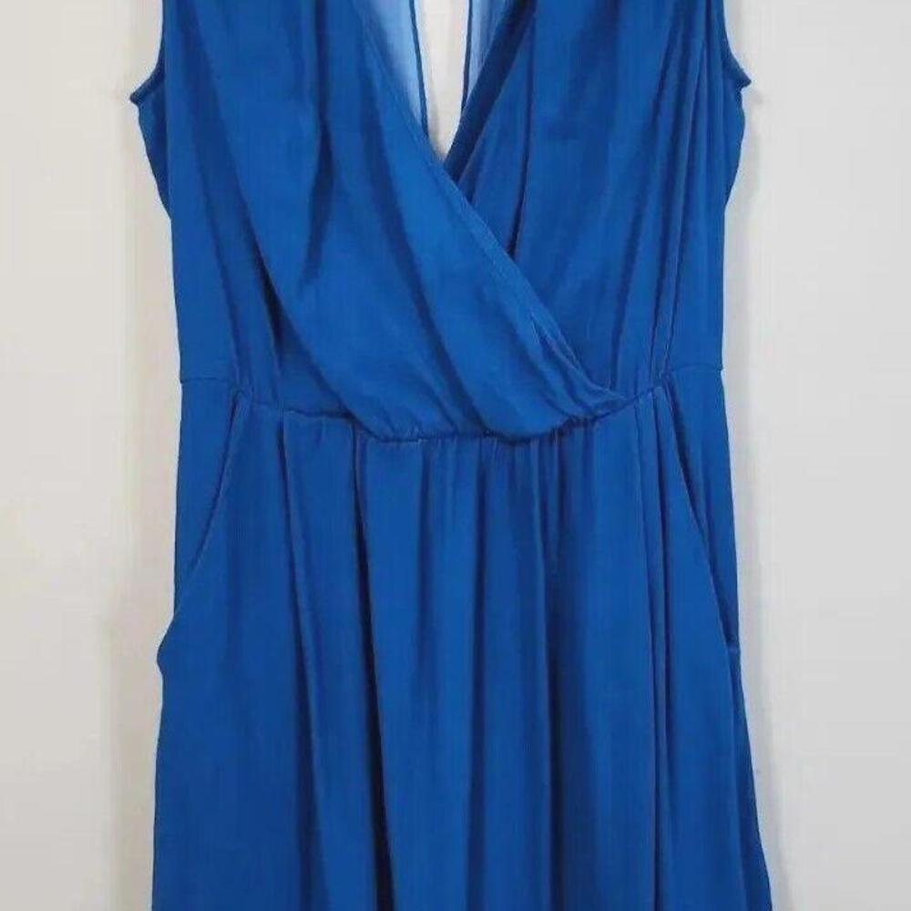 Rebecca Taylor Dress Size 4 Blue V Neck Drapey Silk Blue Short Scoop Hem Sheath